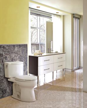 Water Miser&nbsp; The 1G is a 1-gallon-per-flush toilet that uses the company’s Double Cyclone system. The gravity-fed product features two nozzles that use water more efficiently and SanaGloss nano-technology glazing that helps keep the bowl clean. It measures an ADA-compliant 17 inches high so it’s easier to use. 
TOTO USA. 888-295-8134.&nbsp;
www.totousa.com.&nbsp; &nbsp;