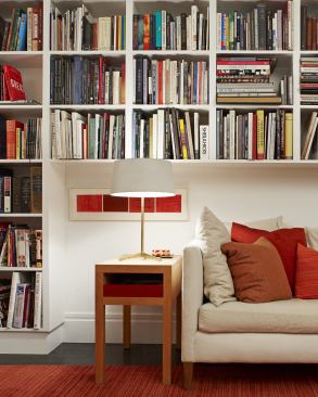At the top of the stairs is the library, a favorite family hangout.  