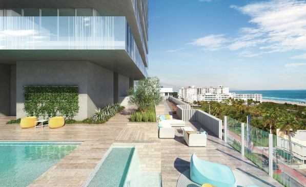 Glass's pool deck overlooks the Atlantic Ocean.