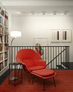 "Cutting the hole in the floor was the easy part," recalls Berke, who says that the cantilivered stairway was one of the more challenging aspects of the turning a two-bedroom apartment into a duplex. 