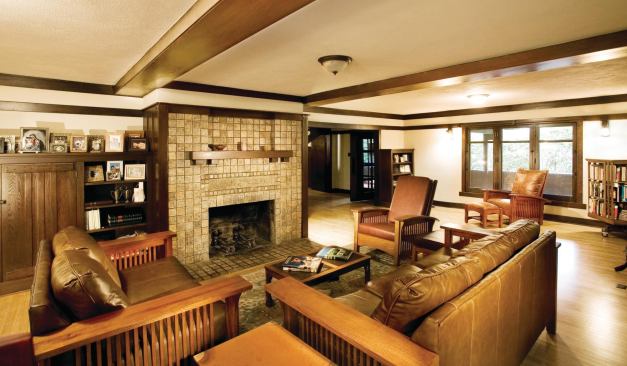 The Craftsman-style home's living room.