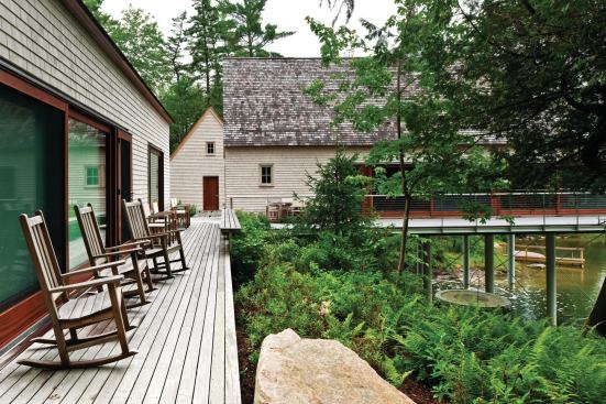 Connected by steel-framed decks, the three buildings create a village atmosphere. 