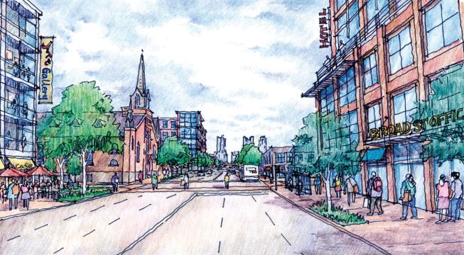 Goody Clancy’s five-year transformation plan for East Franklinton, a gritty 200-acre urban neighborhood next to Columbus, Ohio’s central business district, includes new mixed-use buildings, affordable artist housing, and a riverfront park.

