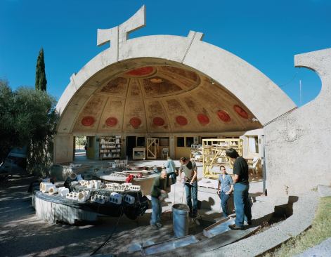 The Ceramics Apse at Arcosanti, finished in 1973. Ceramic bells and tiles are produced here.