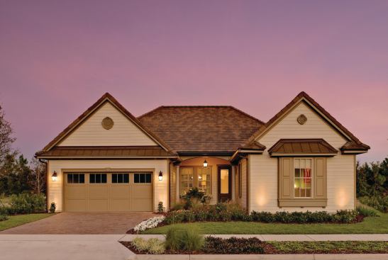 House of Two Gables Clad in James Hardie fiber-cement siding and topped with a cool roof by MonierLifetile, the one-story home keeps a modest profile and fits nicely into its lakeside setting. Its colonial-inspired elevation would feel right at home in lots of different neighborhoods and small towns across America.