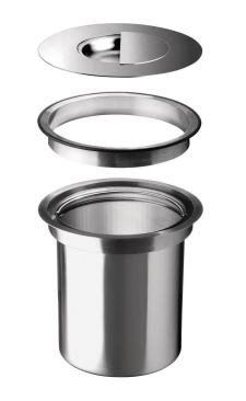 Post Up Blanco's Solon drop-in compost canister collects food waste until it's ready to be transferred to the compost bin. The stainless steel bin is easy to clean and dishwasher safe. www.blancoamerica.com.