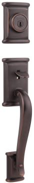 Grab This An Ashfield handleset from Kwikset greets visitors as they enter the front door. Made from solid forged brass, the set feels substantial in the hand. It has concealed interior and exterior screws, a titanium alloy throwbolt core, and an anti-pick, six-pin system. The interior doors have Ashfield levers. Both styles are Venetian bronze. www.kwikset.com.