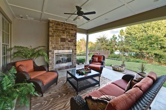 Heat Is On This is Florida, but people here like fireplaces, too. Two propane-fueled fireplaces from Lennox Hearth Products will provide warmth on cold nights. The flagship Montebello 45 anchors the great room. Made with a herringbone liner, rustic oak log set, and classic andirons, the unit produces 60,000 BTU fires. The lanai features the 42-inch Elite with a herringbone liner. www.lennoxhearthproducts.com.