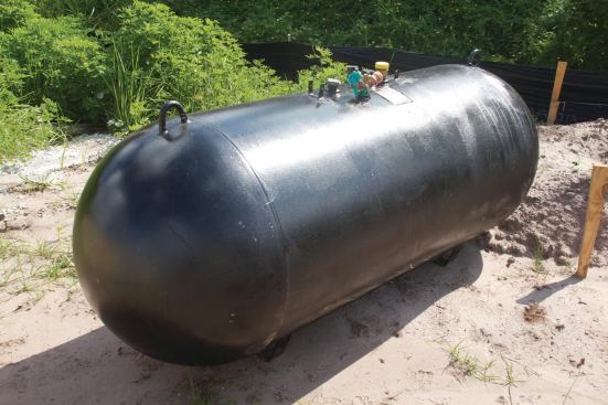 Tank, You The home will get its propane fuel from a 125-gallon propane tank from the Propane Education & Research Council. Because propane is nontoxic and safe for soil or water, the team buried the tank in the backyard, where it will provide fuel for a variety of tasks, including the kitchen range and standby generator. www.propanecouncil.org.
