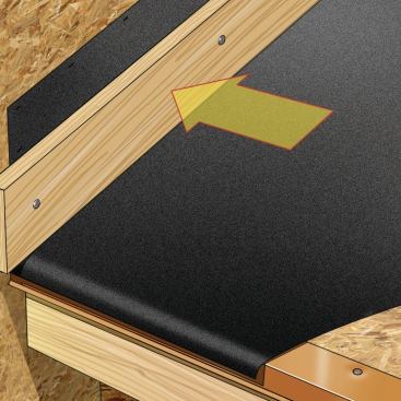 1. Waterproofing and Nailing Waterproof the roof deck with peel-and-stick membrane such as Grace Ice and Water Shield, lapped up onto the wall. Apply a 1x6 wood ledger to the wall base.