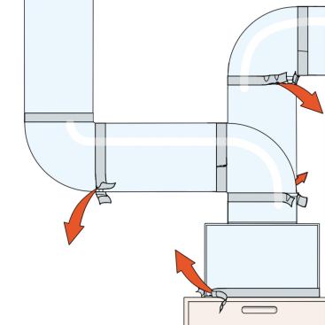 Leaky Locations Joints between duct sections, at their connection to the plenum, and the plenum itself are common leak locations—especially when runs are installed in tight spaces and required to weave around structural elements. Researchers at Lawrence Berkeley National Laboratory (LBNL) found that duct tape almost always peeled away as its glue degraded. Panduit straps (large zip ties) connecting flexible duct sections can become loose or tear a section to create and expose leaks.