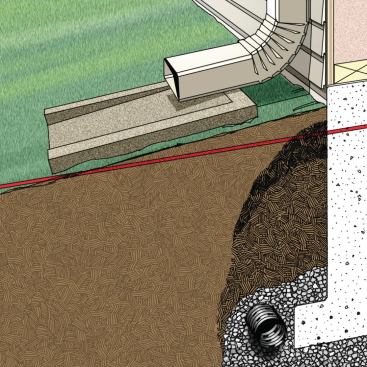 Grade Properly Assuming the downspouts and/or splash blocks direct runoff at least 5 feet away from the foundation, grade the property at least 6 inches for the first 10 feet around the house, and another foot over the next 100 feet, as possible or practical. Of course, a sharper slope is better for drainage, if not marketability. The slope can be less on hardscapes, such as non-permeable driveways.
