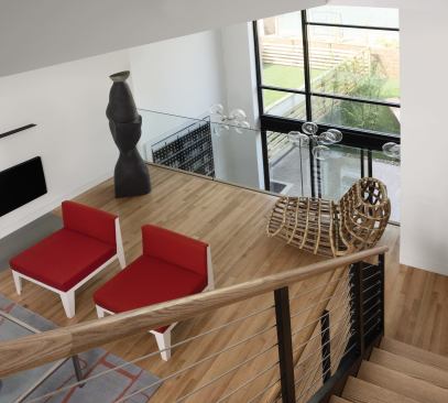 The 18-foot-wide townhomes contain spacious, spare interiors that look out onto private, landscaped rear yards.