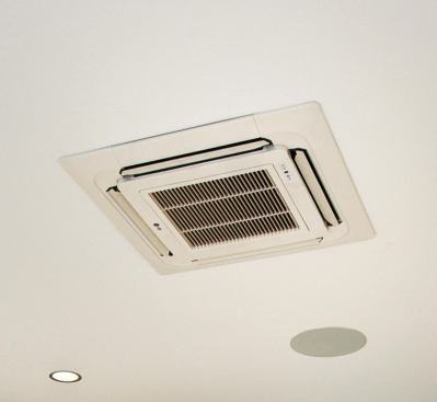 Ductless Mini-Splits Tethered only by single supply lines to a small outdoor compressor, multiple ceiling or wall-mounted units independently serve entire rooms or open areas with heating and cooling capacity and individual control.