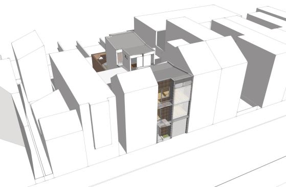 An aerial front drawing of the house.