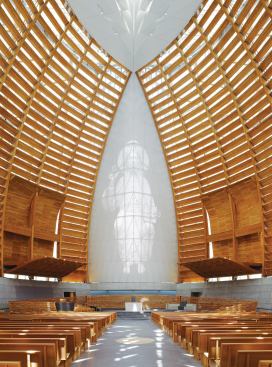 View of altar and Omega window