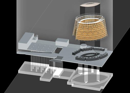 Exploded diagram showing light penetration into the building