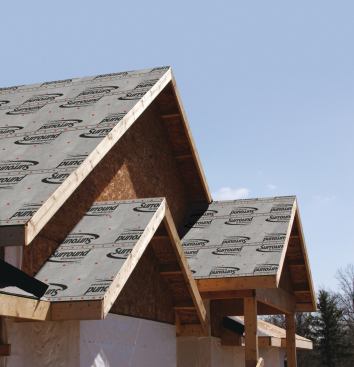 SURROUND SOUND: Surround SR underlayment is a tear-resistant roofing underlayment that offers secondary protection against moisture intrusion. Made from a waterproof polymer, the product is lightweight, easy to install, and slip-resistant. It features five times more material in one roll than 30-pound felt, the company says, and its rolls are 40 percent lighter and 25 percent wider than felt.  Fiberweb. 800-284-2780. www.surroundtypar.com