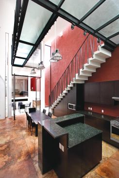 The tall ceilings give the interior a sense of openness.