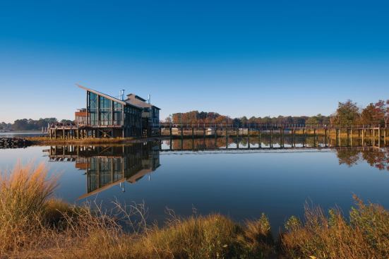 The bridge crosses over terra firma, wetlands, and water, and is supported by 97 piles.