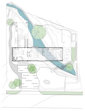 The L-stack configuration makes the most of a trapezoidal lot.

