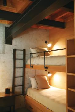 The temperature of the bedrooms is moderated by the sleeping wing's sod roof.

