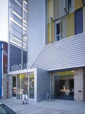 Lots of ground-floor glass helps establish a relationship with the street.

