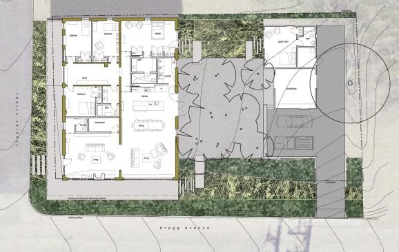 The transformed warehouse includes a garden, guest room, and studio.