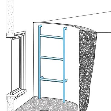 3. Ladder  Window wells more than 44 inches deep need a permanently attached ladder or steps, which can project into the well no more than 6 inches. Most ladders are welded to or molded into the shell enclosure.