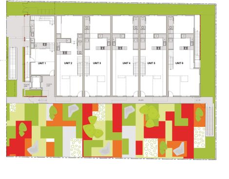 A ground-floor plan and site plan of the project.