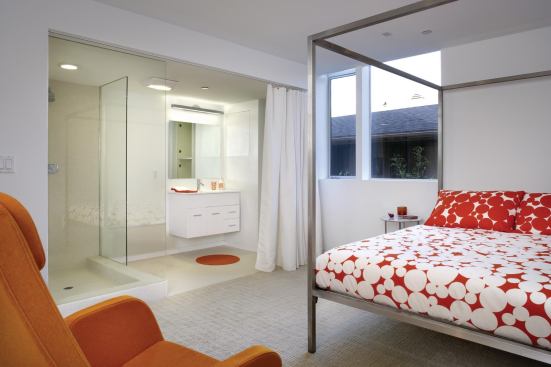 The bedrooms are spare and stylish.


