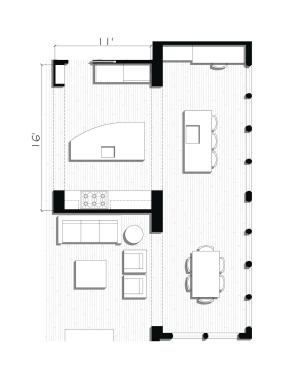 The main working island is wider at the end opposite the kitchen entry and curved on one side.It performs the deft feat of guests right into this inviting kitchen while steering them clear of the cook's workspace. 