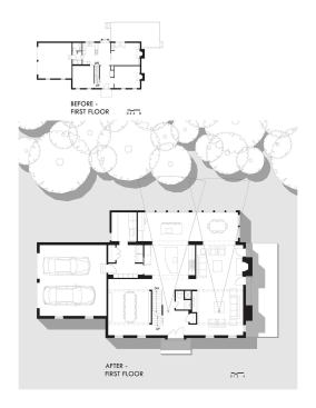 The kitchen remodel makes the most of a center-hall plan, drawing company into the kitchen. 