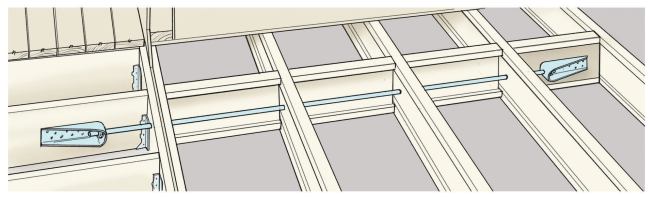 When the house’s I-joists are 

parallel to the deck ledger, you’ll have to install several blocking pieces between the I-joists, extending at least 6 feet from the rim joist toward the interior of the floor system.