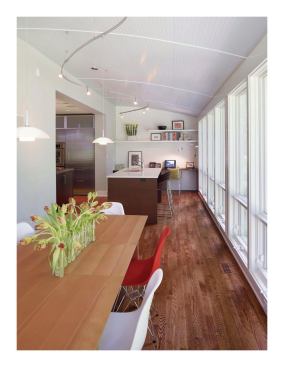 To the far-end of the kitchen's window-wall side is an office space that's a quiet spot for paying bills, sending email, or doing homework. 