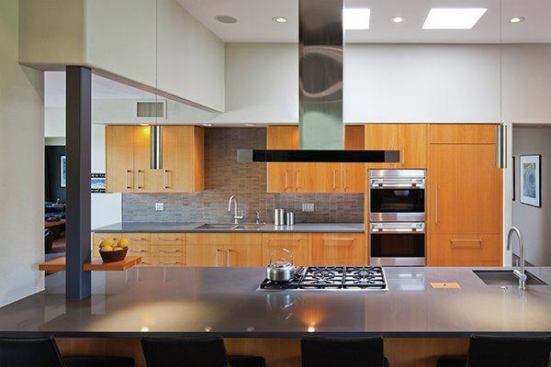 The custom cabinets are made from Douglas fir.