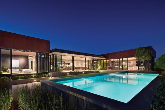 The Nightingale residence has sweeping view of the Hollywood Hills, Beverly Hills, downtown LA, and the Pacific Ocean.