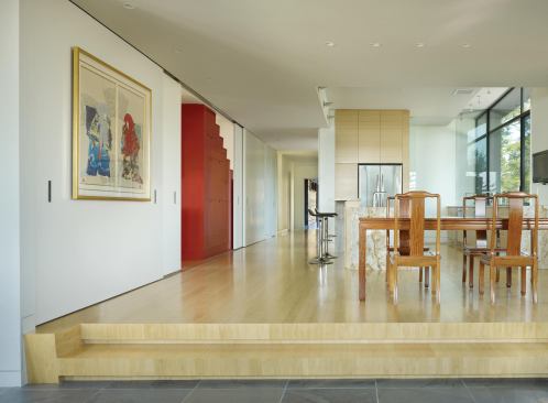 Access to the second floor can be closed off without hiding the stair. 