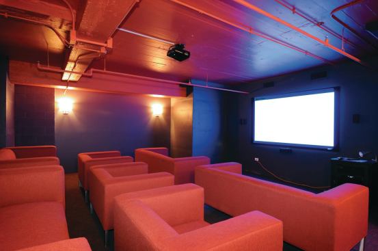 A movie room is part of the Q Room.