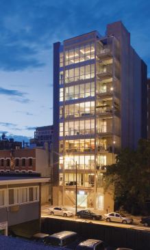 A nine-story condominium tower in downtown Chicago, 156 W. Superior brings the firm’s structural rationality and environmental focus to its first major residential commission outside the Pacific Northwest. Miller|Hull collaborated with Chicago-based Studi