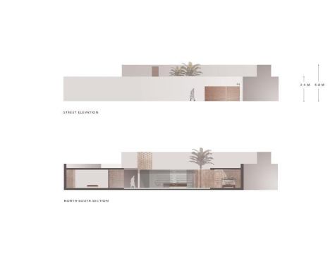 The street elevation and the north-south building section.


