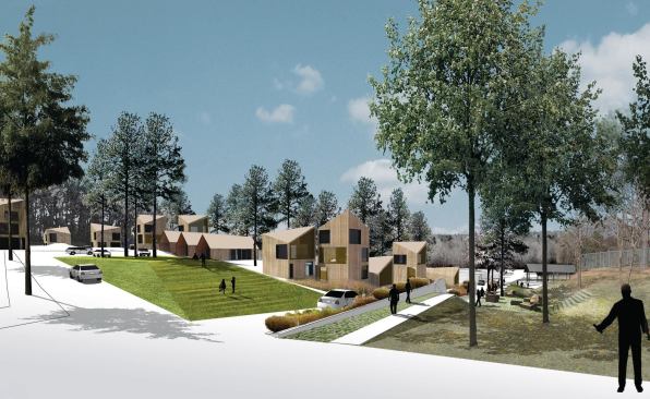 This neighborhood revitalization plan cuts land development costs with low-impact site planning. 