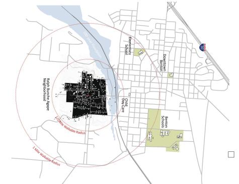 The Ralph Bunche Agape Neighborhood occupies high land near downtown Benton, Ark.


