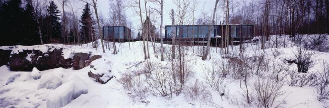 The home's two black volumes provide a strong contrast to the often-snowy landscape.