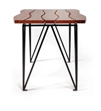 Furniture and lighting design are logical sidelines for Seattle architect Nils Finne, AIA. He often creates custom pieces for his residential projects, and adapts them for other buyers on a made-to-order basis. "Compared to implementing and executing architecture, it's more manageable, in a sense, and more immediate," he says. His custom SVING bench, completed in June, joins sinuous strips of Sapele wood with legs of blackened steel. 