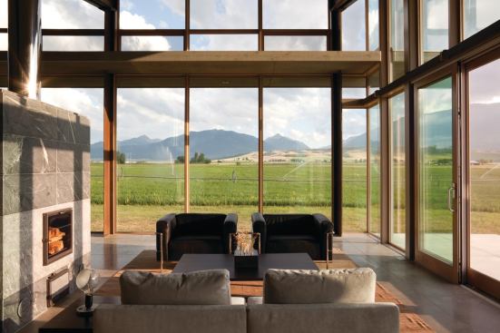 Glass walls usher in views of the bucolic northeastern Oregon environment. "The scenery is the luxury," explains Jim Olson, FAIA.