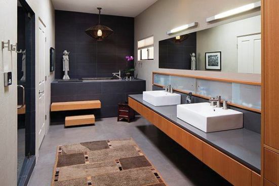 The bathroom has the same clean, contemporary lines as the main living area.