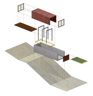 An exploded axonometric rendering