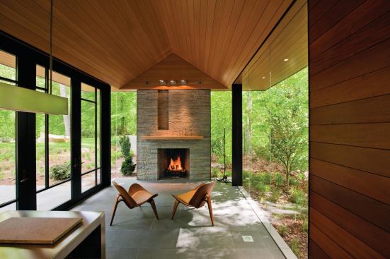 CHDA 2012 – Accessory Building / Merit Award  Architect: Robert M. Gurney, FAIA, Architect, Washington, D.C.; Builder: Peterson + Collins, Washington   This pavilion sits on the edge of a suburban backyard that abuts preserved woodlands, providing a threshold between the natural and manicured landscape. Robert Gurney, FAIA, says that “its relationship to the house, swimming pool, and landscape components was as important as the building itself.”