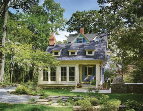 Designed entirely in the rear of the historic structure (seen here), the addition's impact on the home when viewed from the street is minimal. 